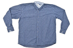 Marcello Sport Shirt Men 2XL Blue Gingham Floral Print Cotton Long Sleeve Paisle